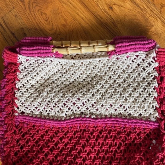 NWOT Free People Macrame Pink and White Tote - Picture 8 of 8